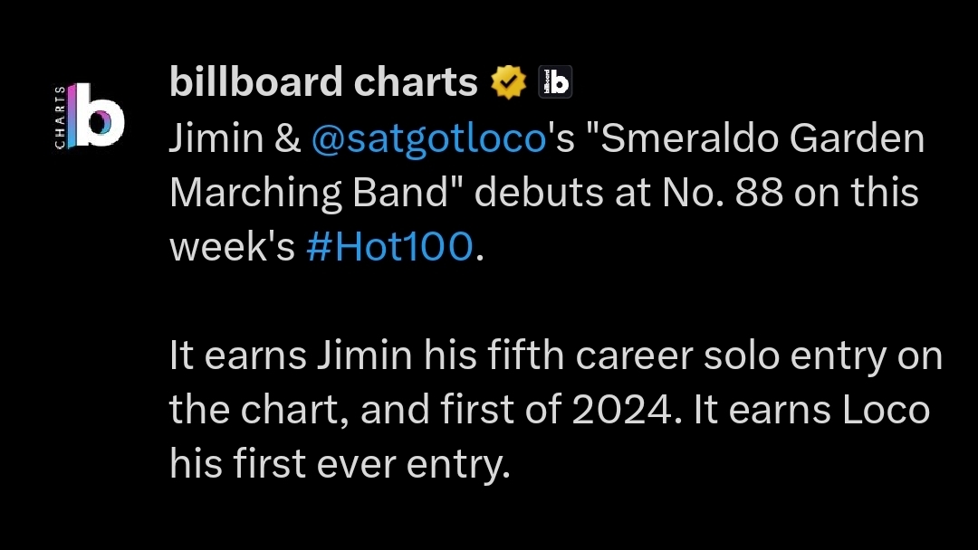 BTS' Jimin enters Billboard Hot 100 with his pre-released single "Smeraldo Garden Marching Band (feat. Loco)"